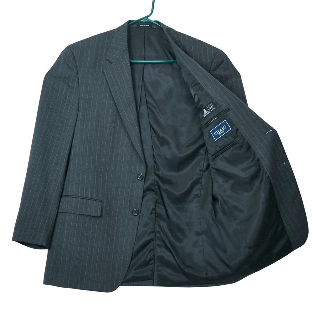 Chaps Men's Gray Pinstripe‎ Wool Suit Jacket Blazer 42L Formal Business READ